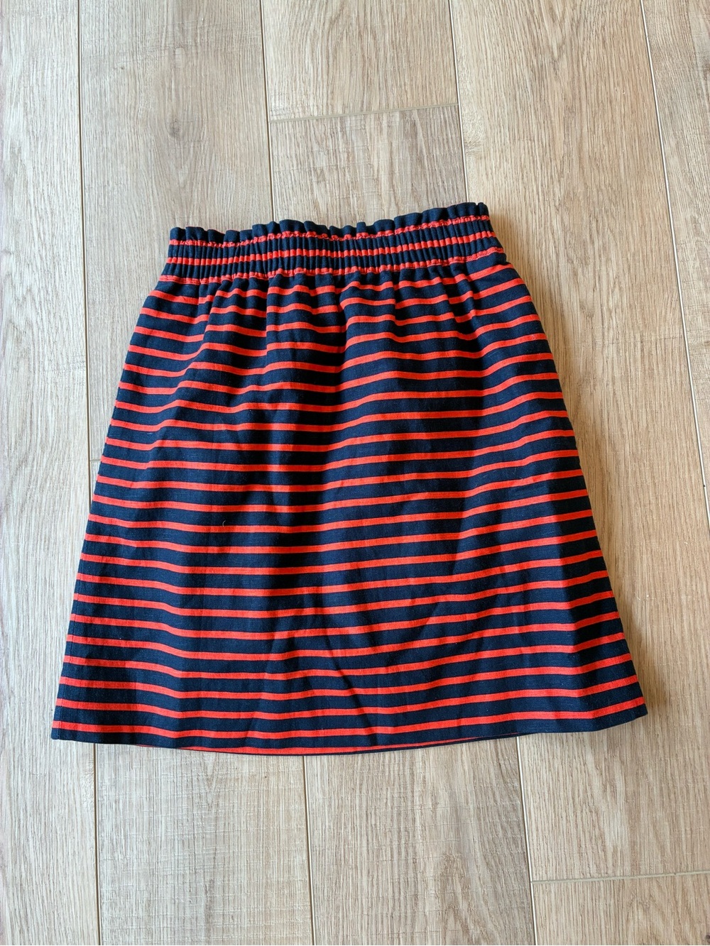 J Crew Striped Orange and navy Elastic Waist Women's linen blend Skirt Halloween